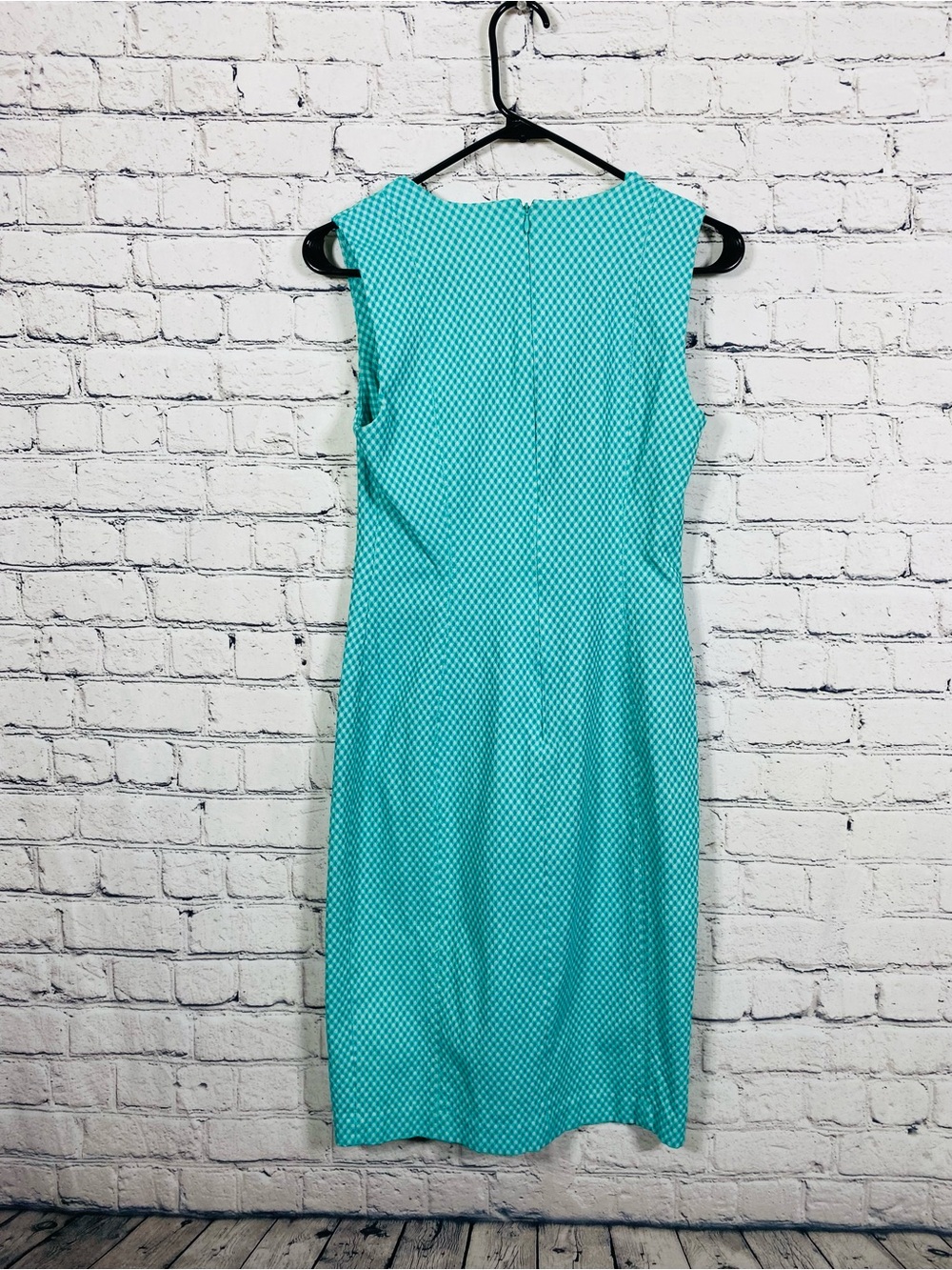 Chaps Women's Aqua White Gingham Sheath Dress Size 8 Sleeveless - Picture 7 of 8